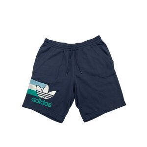 Adidas Sweat Shorts Mens Medium Navy Cotton Blend Retro 3-Stripes Athleisure Gym